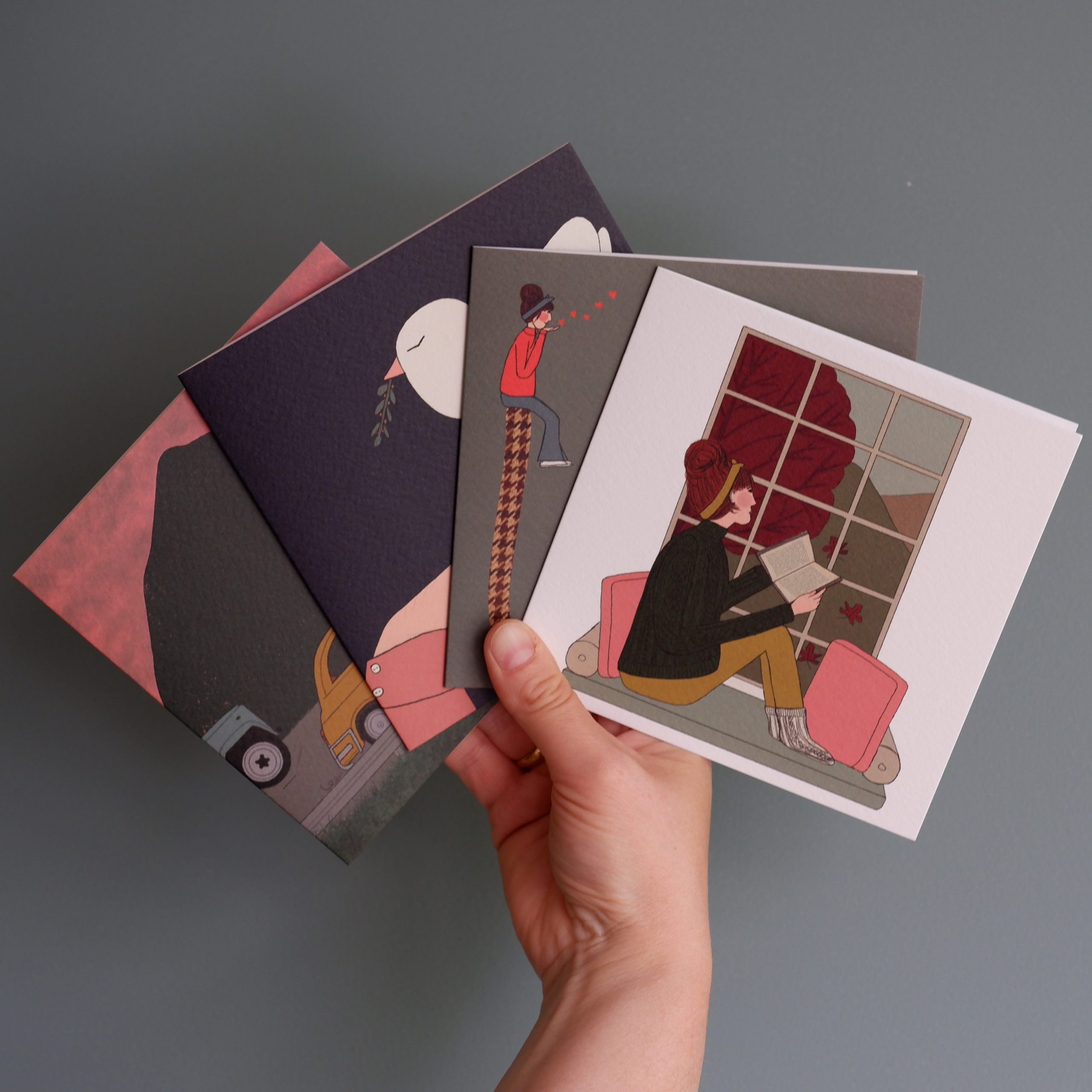 Set van 4 sfeervolle luxe kaarten - illustreert